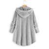 Andongnywell women's long-sleeved hooded faux fur one-piece fluffy oversized coat Round neck collar pocket warm (Gray,5X-Large) view 2