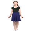 Jowowha Kids Girls Solid Color Stretchy Knee Length A-Line Skater Skirt School Uniform Dress Casual Daily Wear Navy_Blue 6 view 3