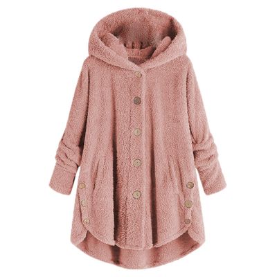 Andongnywell Women Oversized Sherpa Hoodie Fuzzy Fleece Jacket Single Row Buttons Outerwear Coat with Pockets (Pink,X-Large)