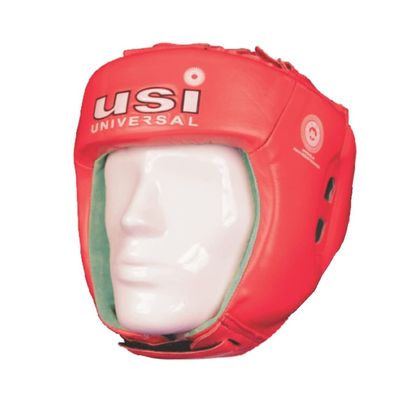 USI Universal The Unbeatable Boxing Headguard, 615CG Amateur Contest Headguard, Hide Leather, Multiple Layers of Padding for Greater Shock Absorbing Adjustable Web Closure & Strap(Size M, Red)