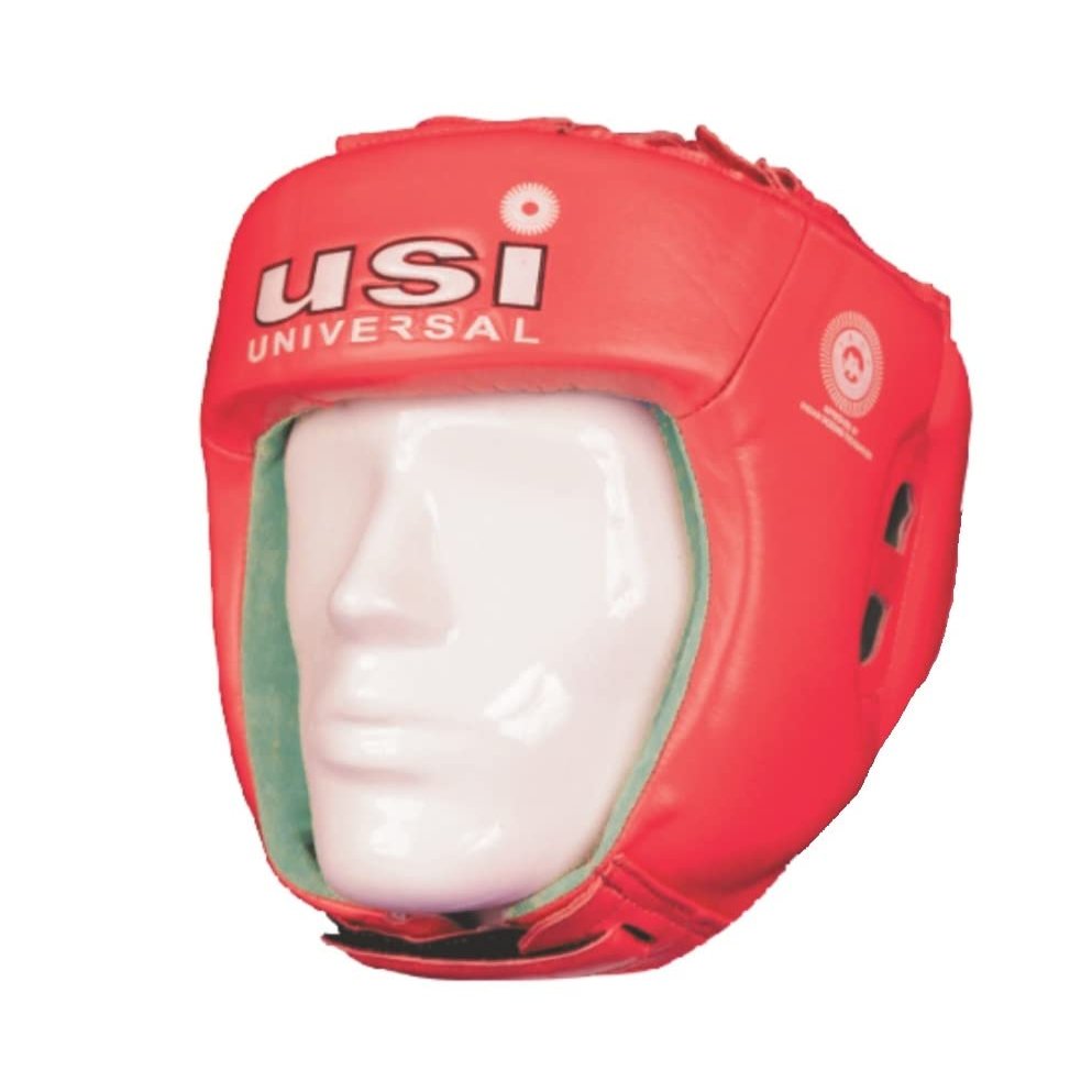 USI Universal The Unbeatable Boxing Headguard, 615CG Amateur Contest Headguard, Hide Leather, Multiple Layers of Padding for Greater Shock Absorbing Adjustable Web Closure & Strap(Size M, Red)