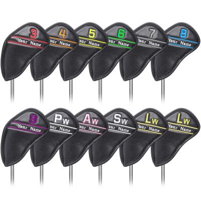 Craftsman Golf Left Handed Custom 12pcs Black Leather Golf Iron Head Covers Set Headcover with Colorful Number 1set Custom Left Handed (12pcs)