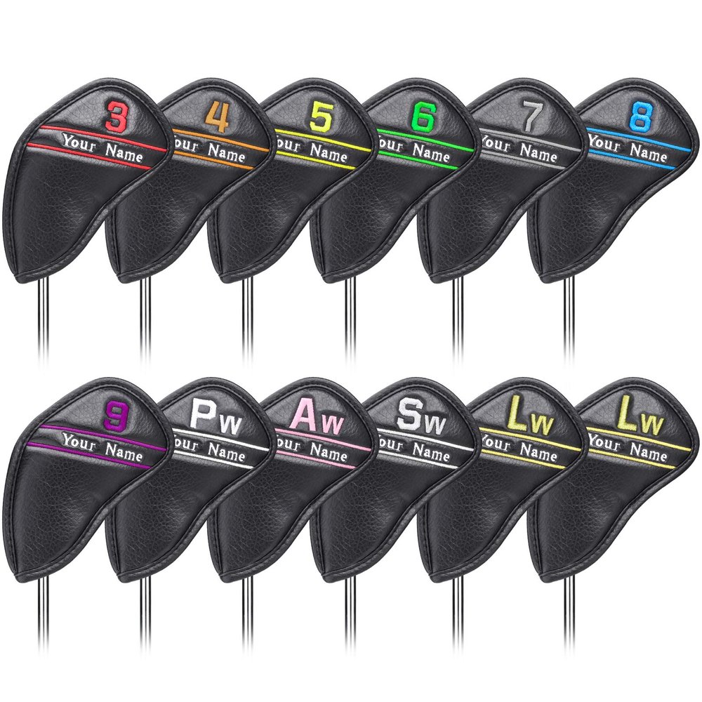 Craftsman Golf Left Handed Custom 12pcs Black Leather Golf Iron Head Covers Set Headcover with Colorful Number 1set Custom Left Handed (12pcs)