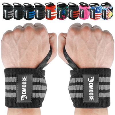 DMoose Fitness Wrist Wraps (IPL Approved) Avoid Injury & Maximize Grip with Thumb Loop, 18" or 12" Gym Wrist Wraps Pair, Wrist Wraps for Weightlifting Men, Wrist Brace for Working Out & Wrist Support
