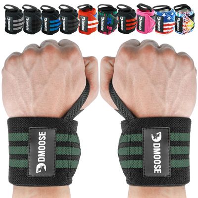 DMoose Fitness Wrist Wraps (IPL Approved) Avoid Injury & Maximize Grip with Thumb Loop, 18" or 12" Gym Wrist Wraps Pair, Wrist Wraps for Weightlifting Men, Wrist Brace for Working Out & Wrist Support