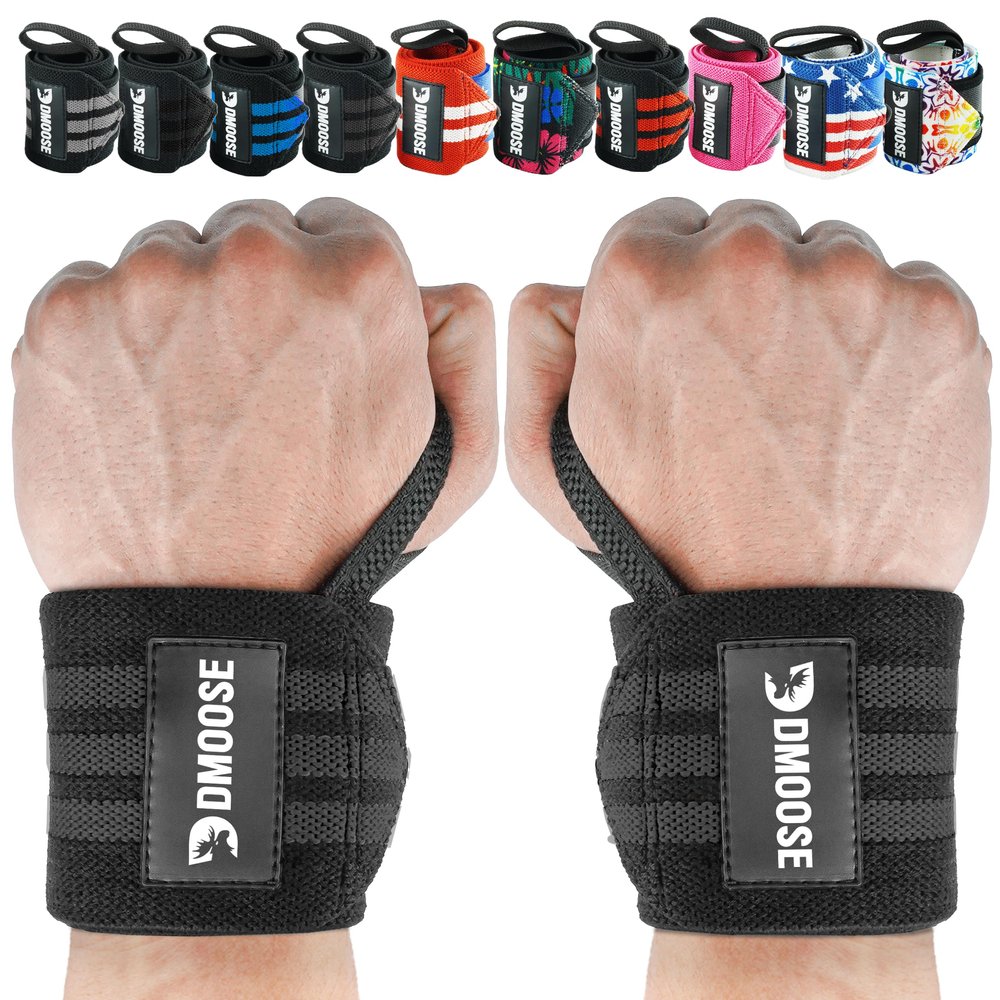 DMoose Fitness Wrist Wraps (IPL Approved) Avoid Injury & Maximize Grip with Thumb Loop, 18" or 12" Gym Wrist Wraps Pair, Wrist Wraps for Weightlifting Men, Wrist Brace for Working Out & Wrist Support