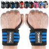 DMoose Weightlifting Wrist wrap 12 and 18 Inches Thumb Loops with Wrist Support for Workouts Powerlifting Wrist Straps for Weight Lifting Men and Women Blue Stripes view 1