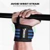DMoose Weightlifting Wrist wrap 12 and 18 Inches Thumb Loops with Wrist Support for Workouts Powerlifting Wrist Straps for Weight Lifting Men and Women Blue Stripes view 2