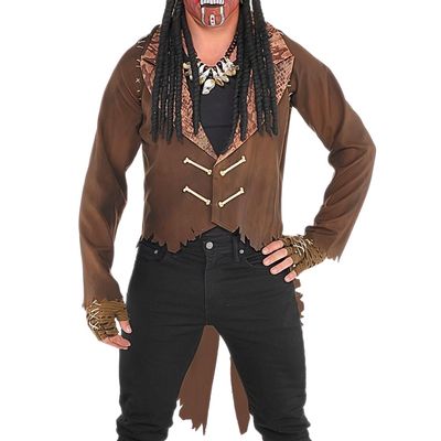 Witch Doctor Jacket Man - Small/Medium - Enchanting Brown Fabric - Perfect for Halloween & Themed Parties, 1 Pc.