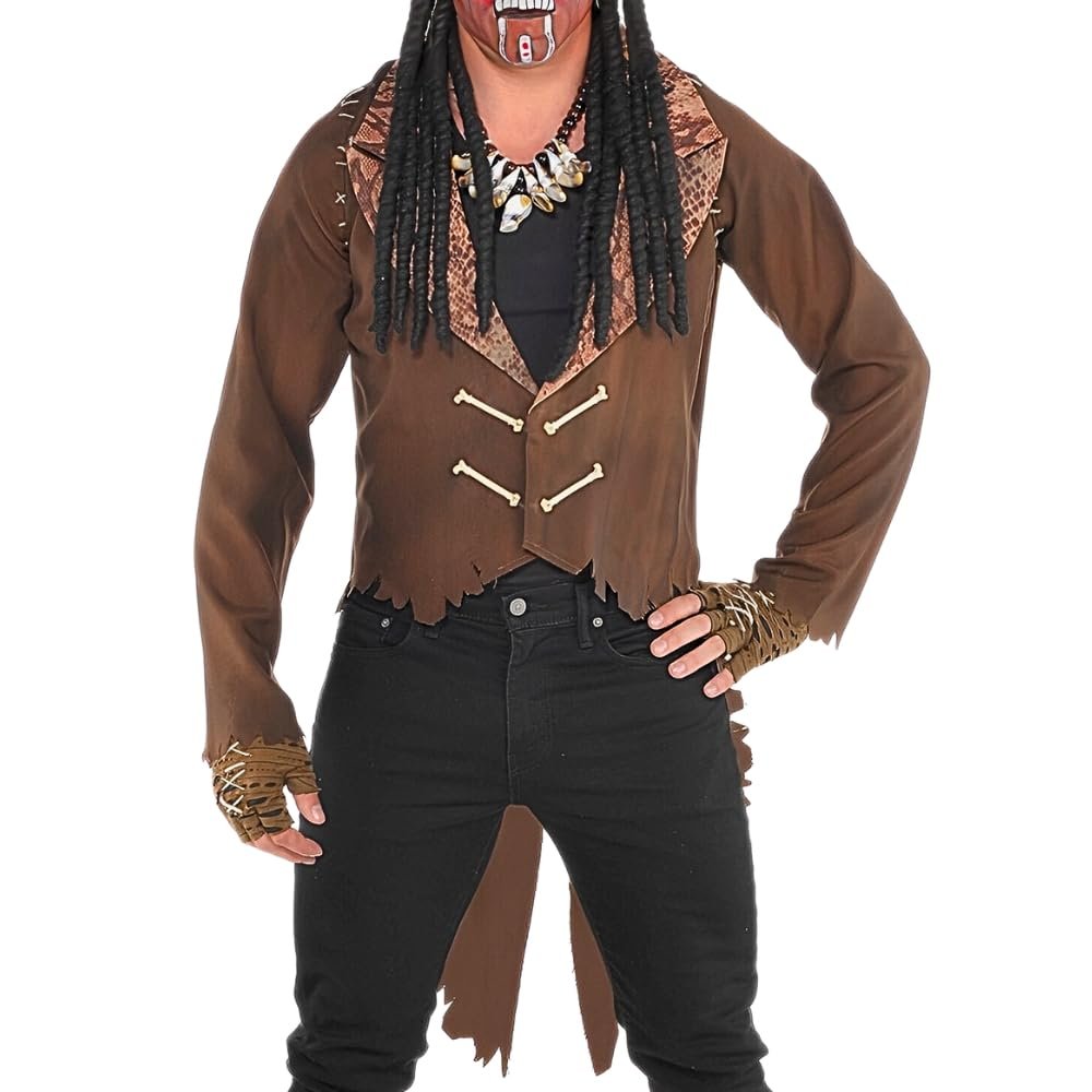 Witch Doctor Jacket Man - Small/Medium - Enchanting Brown Fabric - Perfect for Halloween & Themed Parties, 1 Pc.