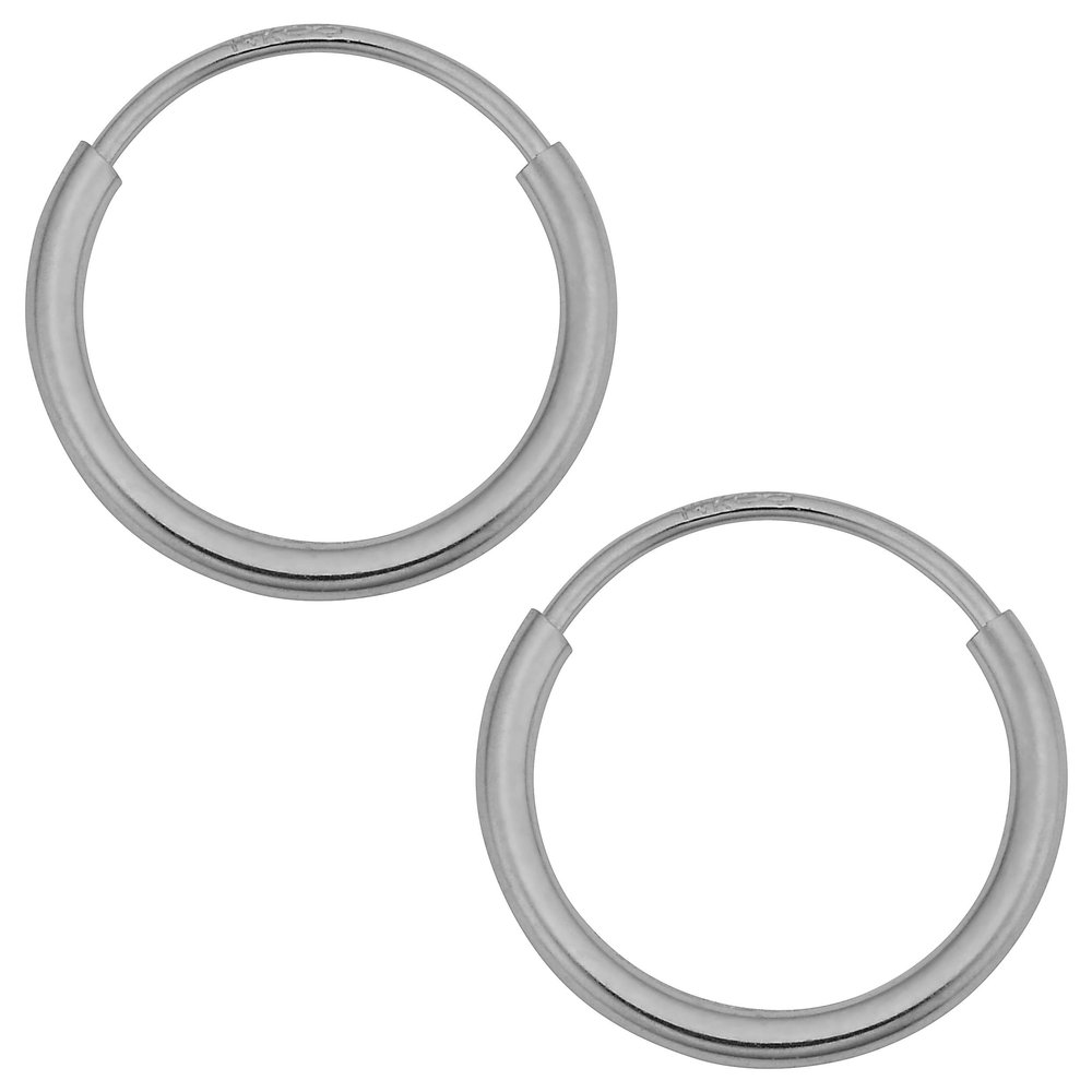 14k White Gold 1mm Thick 10 Mm Round Tube Endless Hoop Earrings - Small Hoops