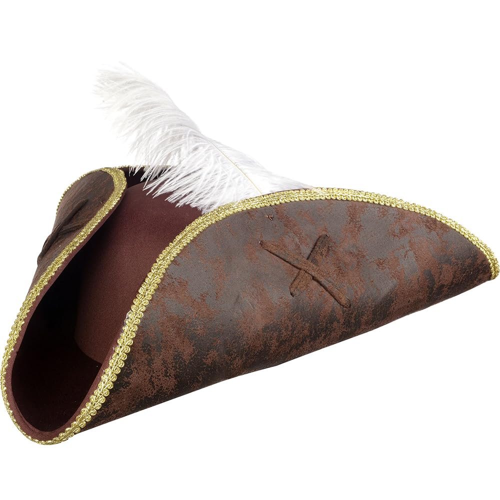 Brown Faux Leather Pirate Tricorn Hat (One Size) - Perfect for Costume Parties, Reenactments & More - 1 Pc.