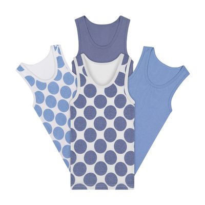 Buyless Fashion Boys Scoop Neck Tagless Undershirts Soft Cotton Blue Polka Dot Tank Top (4 Pack) - TW21-BD-9-10