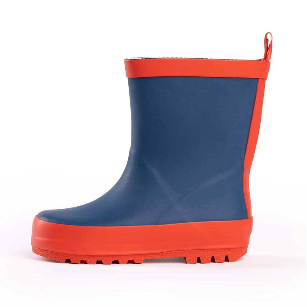 NORTY Rubber Rain Boots for Kids - Waterproof Rubber Boots Boys and Girls Solid & Printed Rainboots for Toddlers and Kids - Navy & Red