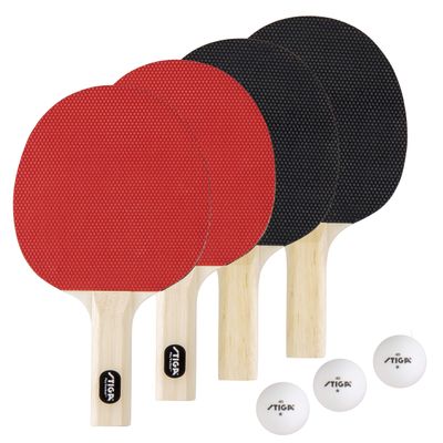 STIGA Classic 2-4 Player Ping Pong Paddle Sets, Red and Black, Three 1-Star ITTF Regulation Size Balls - Perfect for Family Play