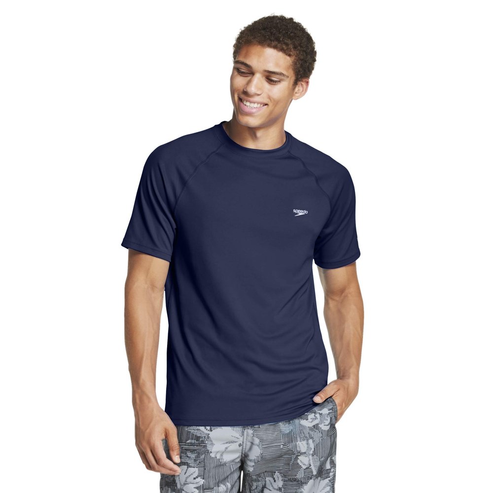 Speedo Men's Uv Swim Shirt Short Sleeve Loose Fit Easy Tee, Peacoat, Uv Swim Shirt Short Sleeve Loose Fit Easy Tee