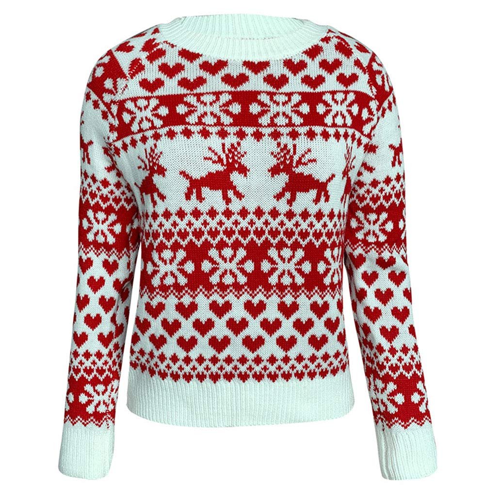 NJBRL Women's Christmas Sweater Reindeer Snowflakes Patterns Long Sleeve Pullover Tops