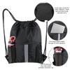 BeeGreen Drawstring Backpack Bag with Shoe Compartment, X-Large Black Gym Sports String Cinch Backpack, Athletic Sackpack with Front Inside Zipper Pockets view 4