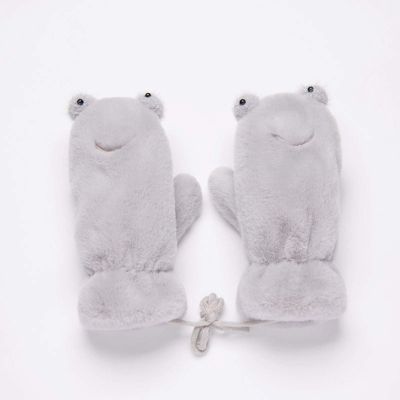 Winter Gloves Plus Velvet Thick Plush Cartoon Cute Children Baby Kindergarten Pupils to Keep Warm Mittens 5-8 Years Old (Color : Gray)