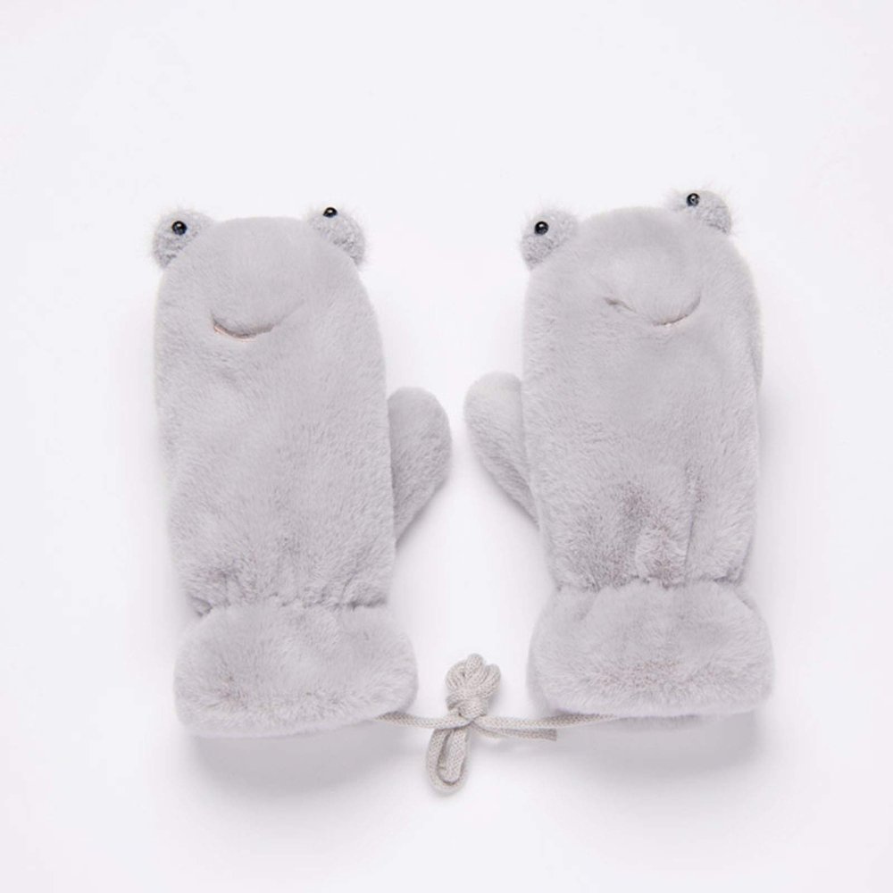 Winter Gloves Plus Velvet Thick Plush Cartoon Cute Children Baby Kindergarten Pupils to Keep Warm Mittens 5-8 Years Old (Color : Gray)