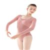 Daydance Pink Women Dance Leotards Long Sleeve Ballet Clothes Faux 2 Pieces view 1