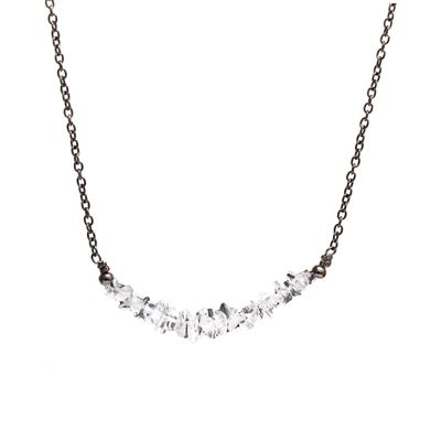 Gempires Clear Quartz Chips Bar Necklace, Crystal Quartz Necklace, April Birthstone, Gift for Her, Clear Quartz Jewelry, 18 inch Adjustable black plated chain