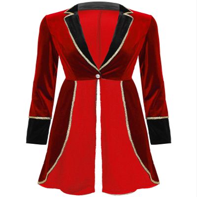 Hansber Women's Halloween Velvet Steampunk Tailcoat Cosplay Costume Circus Ringmaster Blazer Jacket Carnival Dress Up Red Large