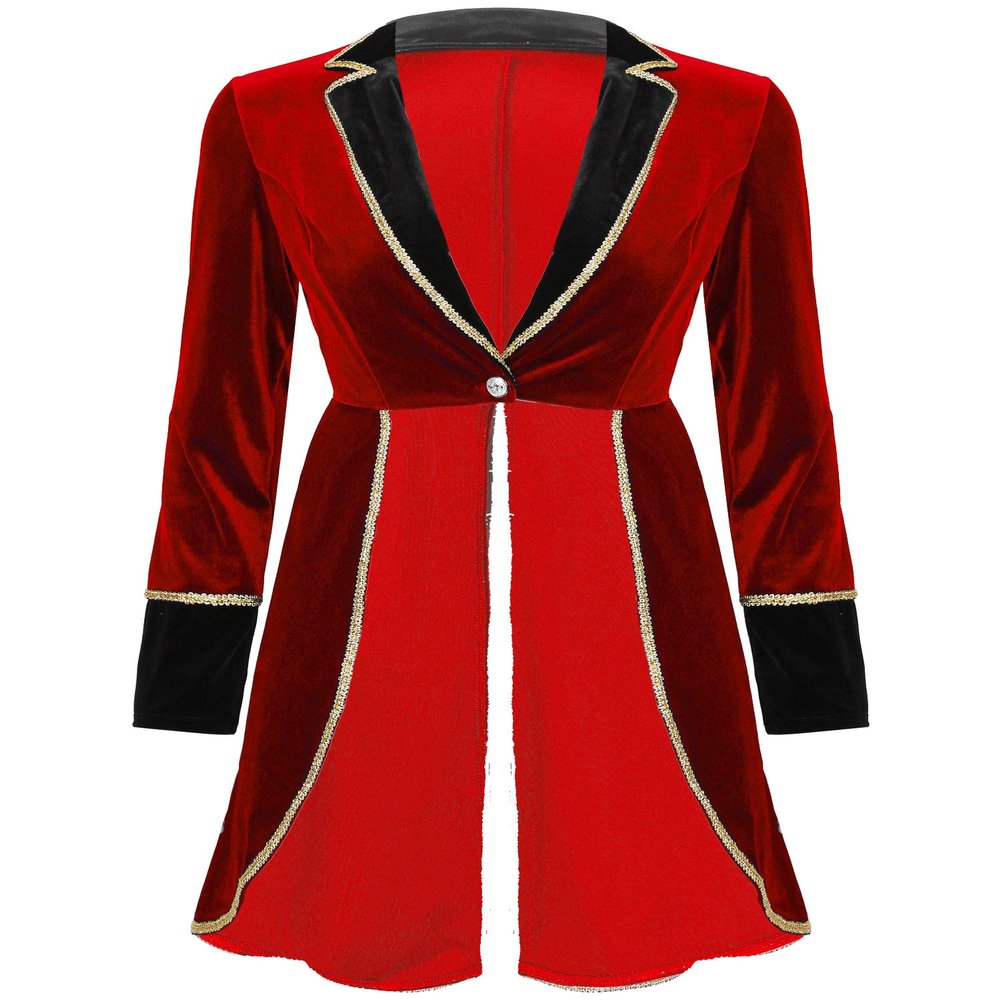 Hansber Women's Halloween Velvet Steampunk Tailcoat Cosplay Costume Circus Ringmaster Blazer Jacket Carnival Dress Up Red Large
