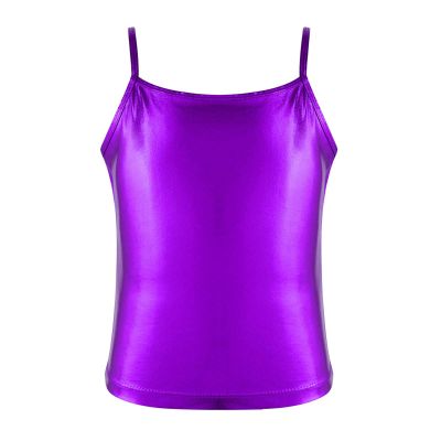 FEESHOW Little/Big Girls Shiny Metallic Camisole Tank Tops Party Fancy Vest Top Tee Shirts Sports Dance Costume Purple 11-12