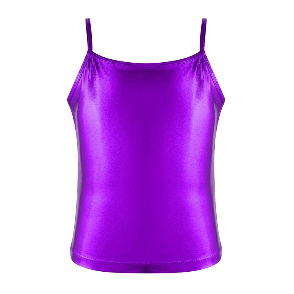 FEESHOW Little/Big Girls Shiny Metallic Camisole Tank Tops Party Fancy Vest Top Tee Shirts Sports Dance Costume Purple 11-12