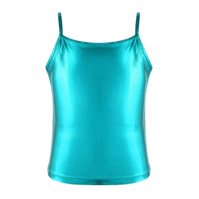 FEESHOW Little/Big Girls Shiny Metallic Camisole Tank Tops Party Fancy Vest Top Tee Shirts Sports Dance Costume Lake Blue 7-8