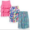Amazon Essentials Girls' Knitted Ruffle Scooter Skirts (Previously Spotted Zebra), Pack of 3, Deep Blue Fruit/Doodles Print/Pink, Large