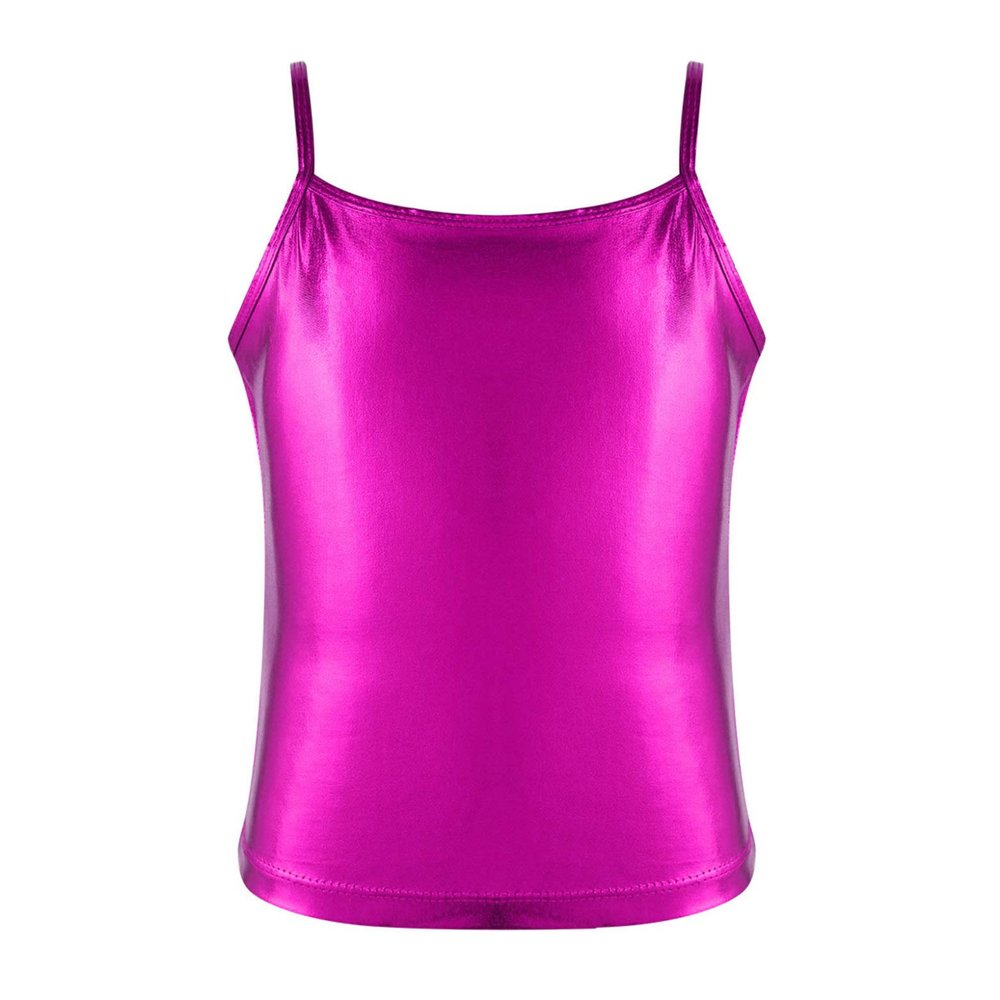 FEESHOW Little/Big Girls Shiny Metallic Camisole Tank Tops Party Fancy Vest Top Tee Shirts Sports Dance Costume Hot Pink 13-14