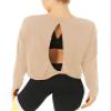 Bestisun Long Sleeve Workout Clothes Open Back Athletic Shirts Backless Yoga Tops for Women Khaki M view 1
