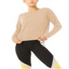 Bestisun Long Sleeve Workout Clothes Open Back Athletic Shirts Backless Yoga Tops for Women Khaki M view 2