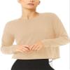Bestisun Long Sleeve Workout Clothes Open Back Athletic Shirts Backless Yoga Tops for Women Khaki M view 4