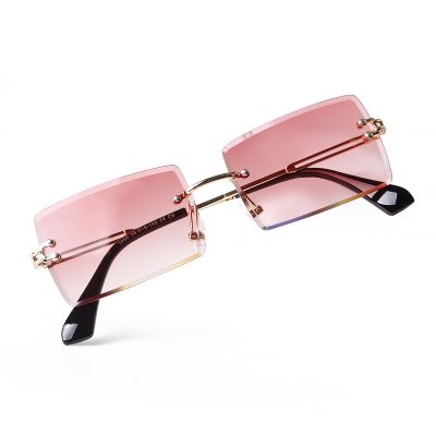 Laurinny Rimless Rectangle Sunglasses for Women Fashion 90s Frameless Square Pink Tinted Sun Glasses