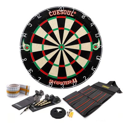 CUESOUL Shooter-II TRI-Eyes Official Size Sisal Bristle Dartboard Set with Extra Steel Tip Darts 6 Pack Without Surround.