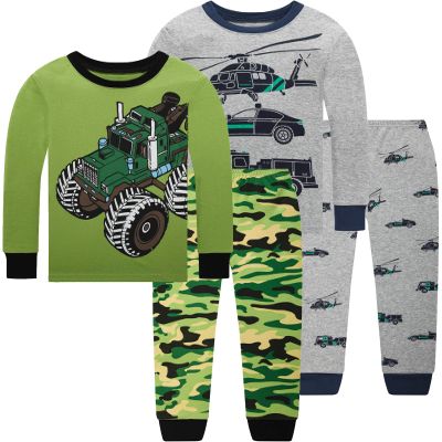Dolphin&Fish Boys Pajamas Car Kids Sleepwear Toddler Clothes Sets Size 7 Green Gray