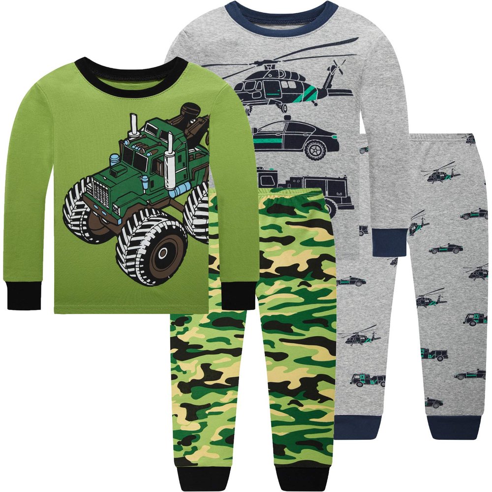 Dolphin&Fish Boys Pajamas Car Kids Sleepwear Toddler Clothes Sets Size 7 Green Gray
