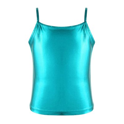 Agoky Girls Shiny Metallic Ballet Dance Tank Tops Sleeveless Jazz Hip Hop Dance Tops Latin Dance Costume Ballerina Dancewear Lake Blue 8 Years