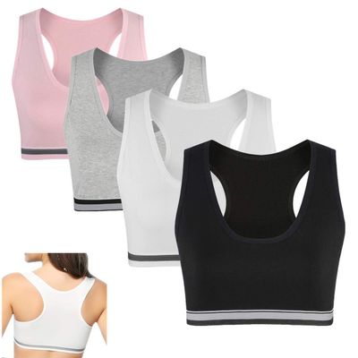 MANJIAMEI Cami Active Racerback Training Bras for Girls 8-10 Sports Bras 4 Pack