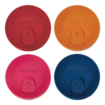 Tervis Travel Lid Made in USA Double Walled Insulated Tumbler Travel Cup Keeps Drinks Cold & Hot, Fits 16oz Tumblers - 4pk, Assorted Red Orange Fuchsia Navy