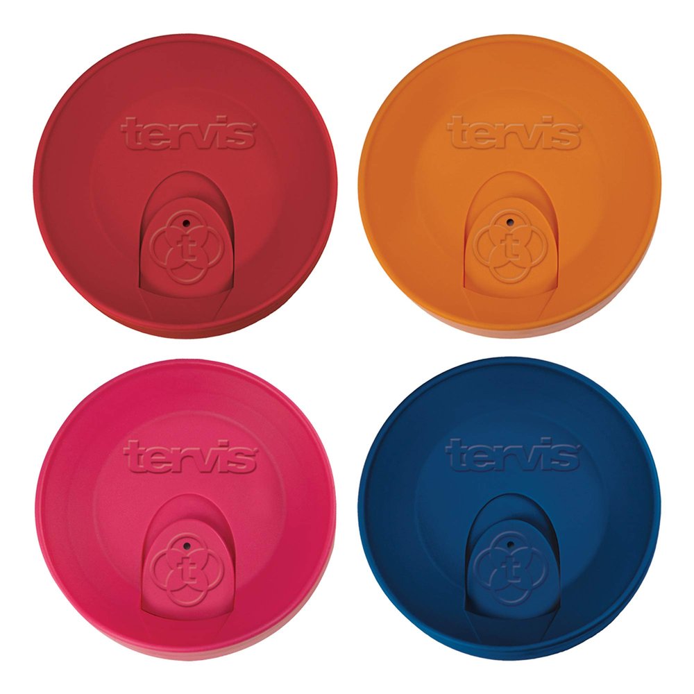 Tervis Travel Lid Made in USA Double Walled Insulated Tumbler Travel Cup Keeps Drinks Cold & Hot, Fits 16oz Tumblers - 4pk, Assorted Red Orange Fuchsia Navy