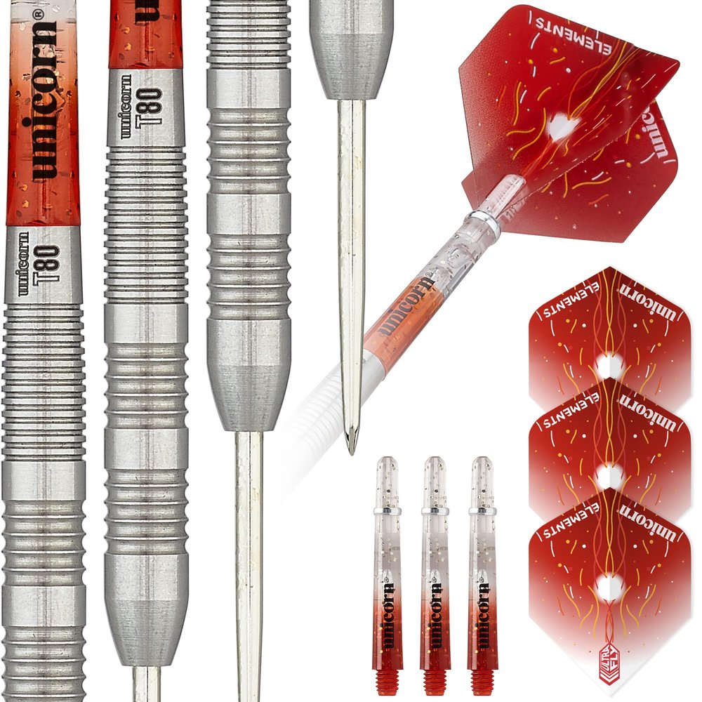 Unicorn Steel Tip Professional Darts Set | Core Striker Series Style 3 | 80% Natural Tungsten Barrels | 24 g