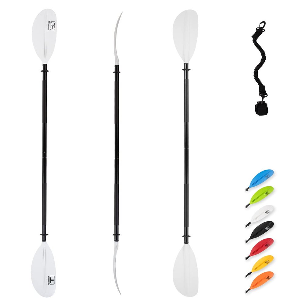 OCEANBROAD Kayak Paddle 90.5in/230cm Alloy Shaft Kayaking Boating Canoeing Oar with Paddle Leash 1 Paddle, White