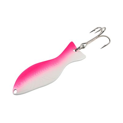 AL's Goldfish Lure Company, G300 Goldfish Freshwater Fishing Spoon Lure with Treble Hook for Trout, Salmon, Bass, Walleye, Northern Pike and Muskie. 1/2 oz. 2-3/4", #2 Hook, White Pink