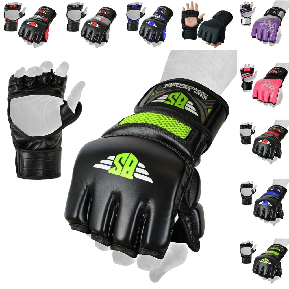MMA Glove, Kickboxing Gloves, Sparring Gloves, Training Equipment, Fighting Glove for Mixed Martial-Arts, Adults Men & Women by BeSmart (Green Mesh, Small)