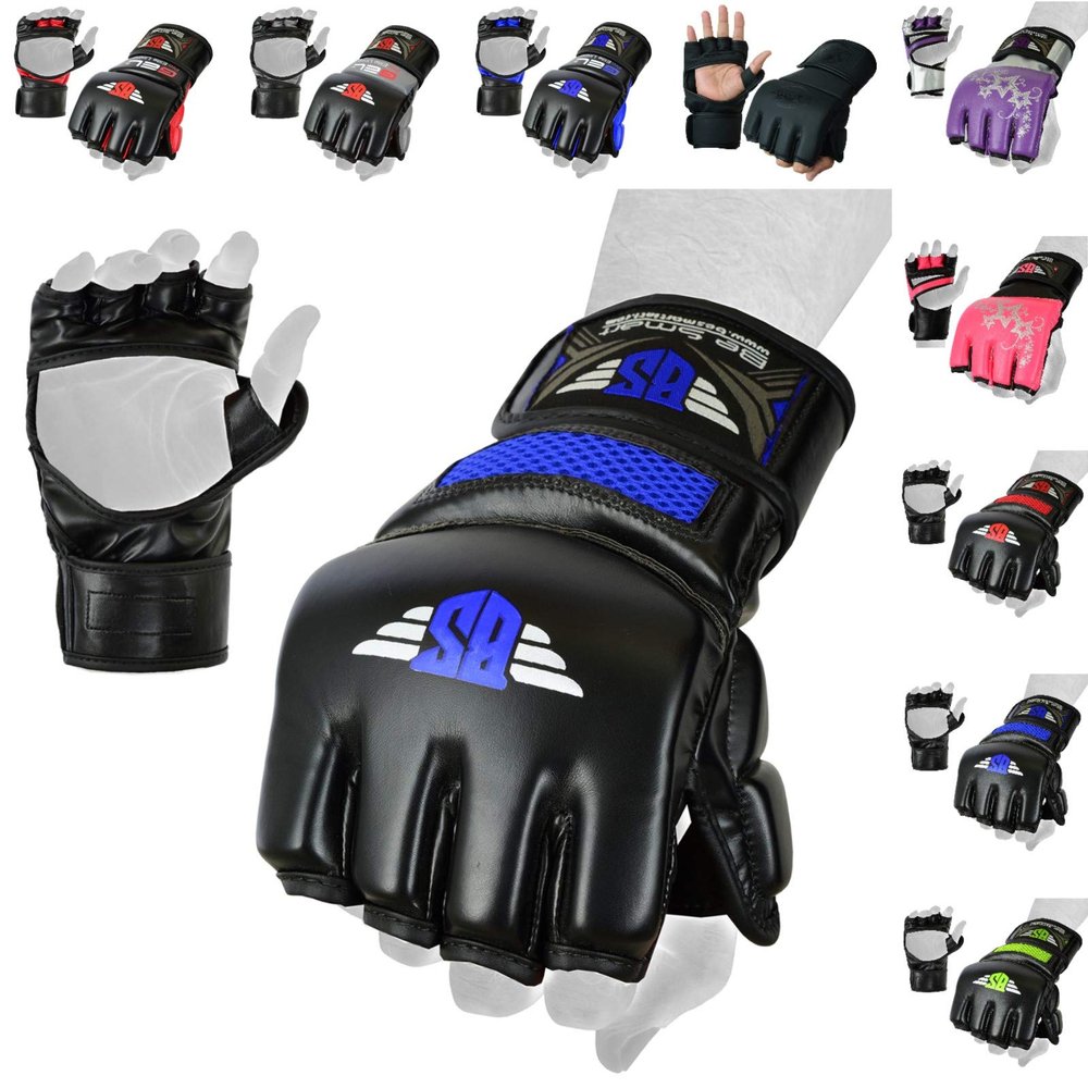 MMA Glove, Kickboxing Gloves, Sparring Gloves, Training Equipment, Fighting Glove for Mixed Martial-Arts, Adults Men & Women by BeSmart (Blue Mesh, Small)