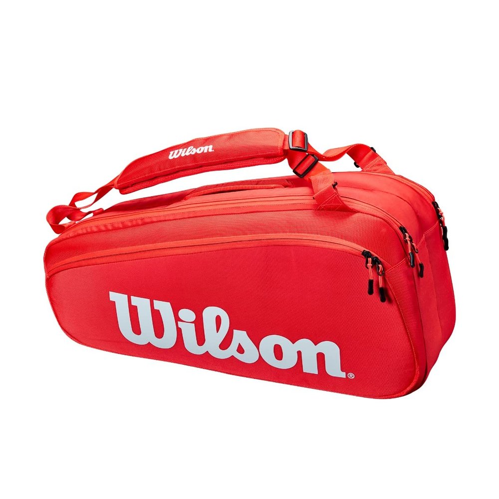 Wilson Super Tour Tennis Racket Bag - Red/White, Holds up to 6 Rackets